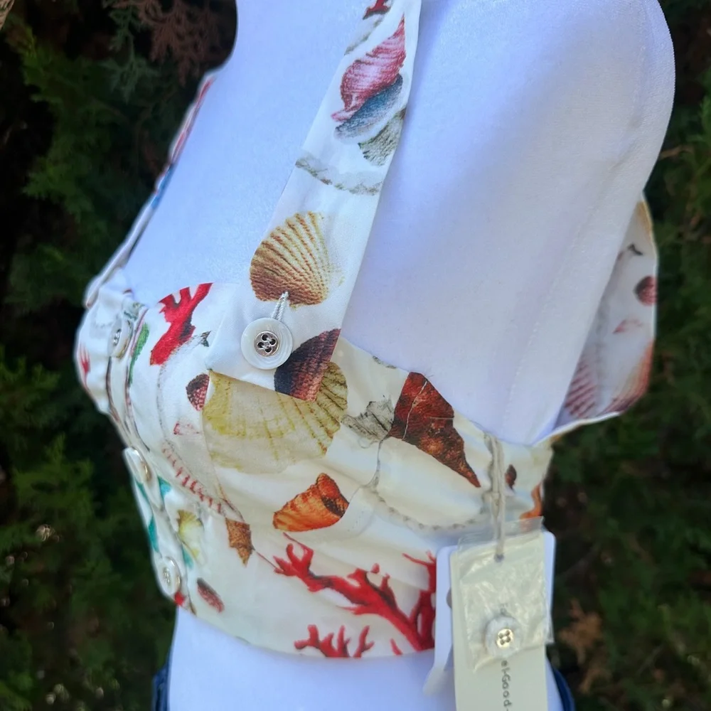 NWT Women’s Commense Multicolor Seashell Print Crop Top size XS - Picture 3 of 5